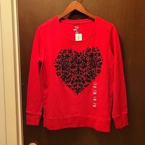 Style & Co. Red Crewneck Sweatshirt with Black Heart Floral